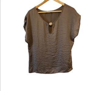 BELLINA Taupe Lightweight Cap Sleeve Gem Detail Dressy Top L